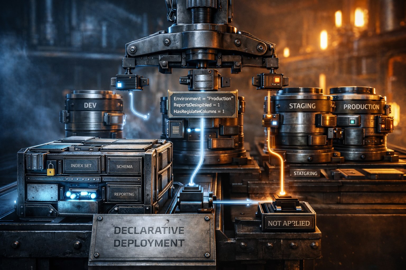 Environment labels scoping table components at deployment time