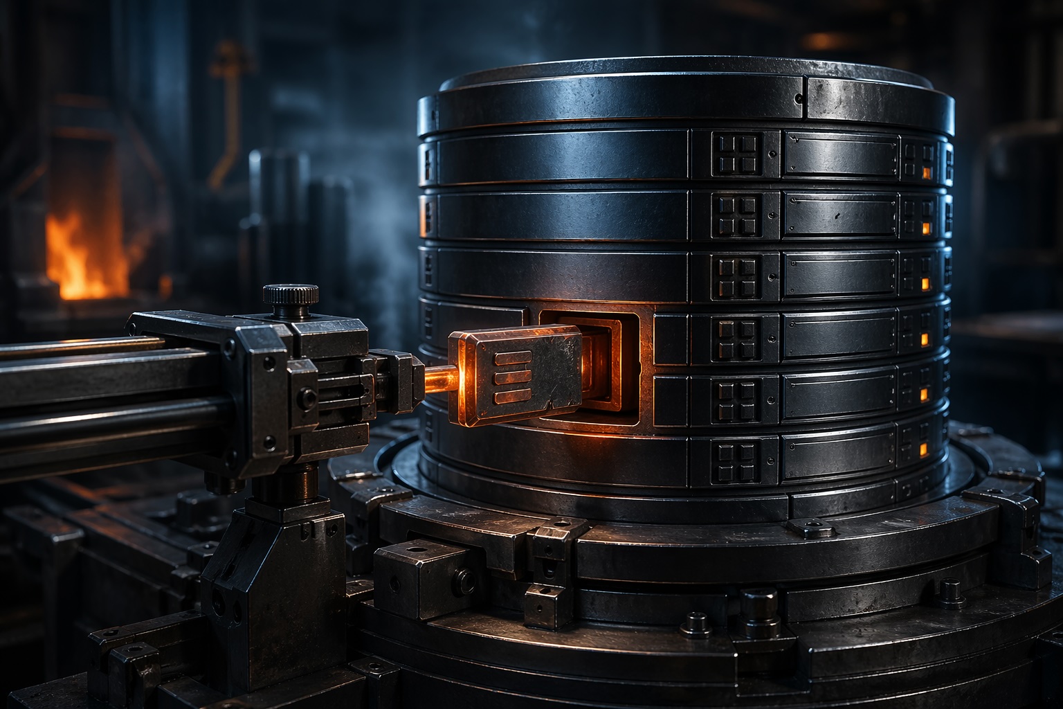 A single glowing fix being placed into a production database while surrounding structures remain untouched