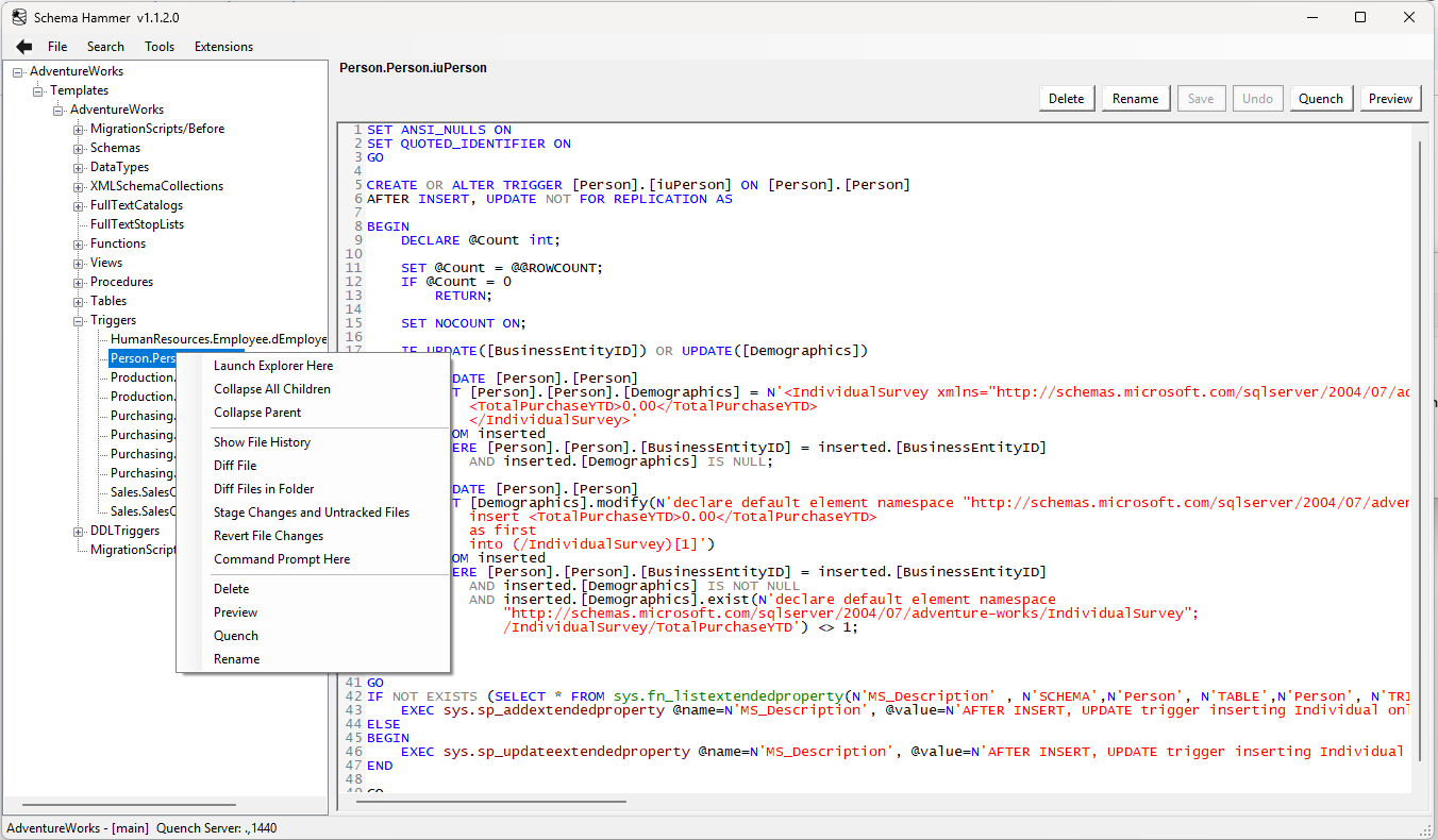 Example of the context menu being invoked