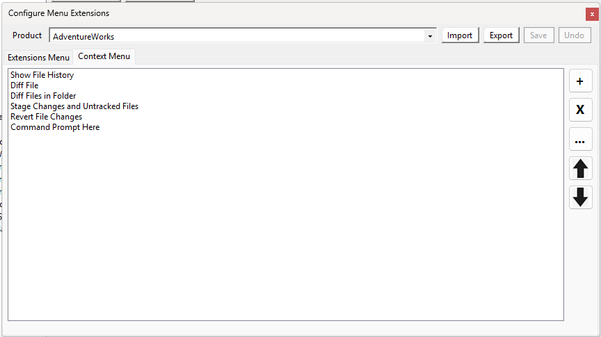 Sample context menu options