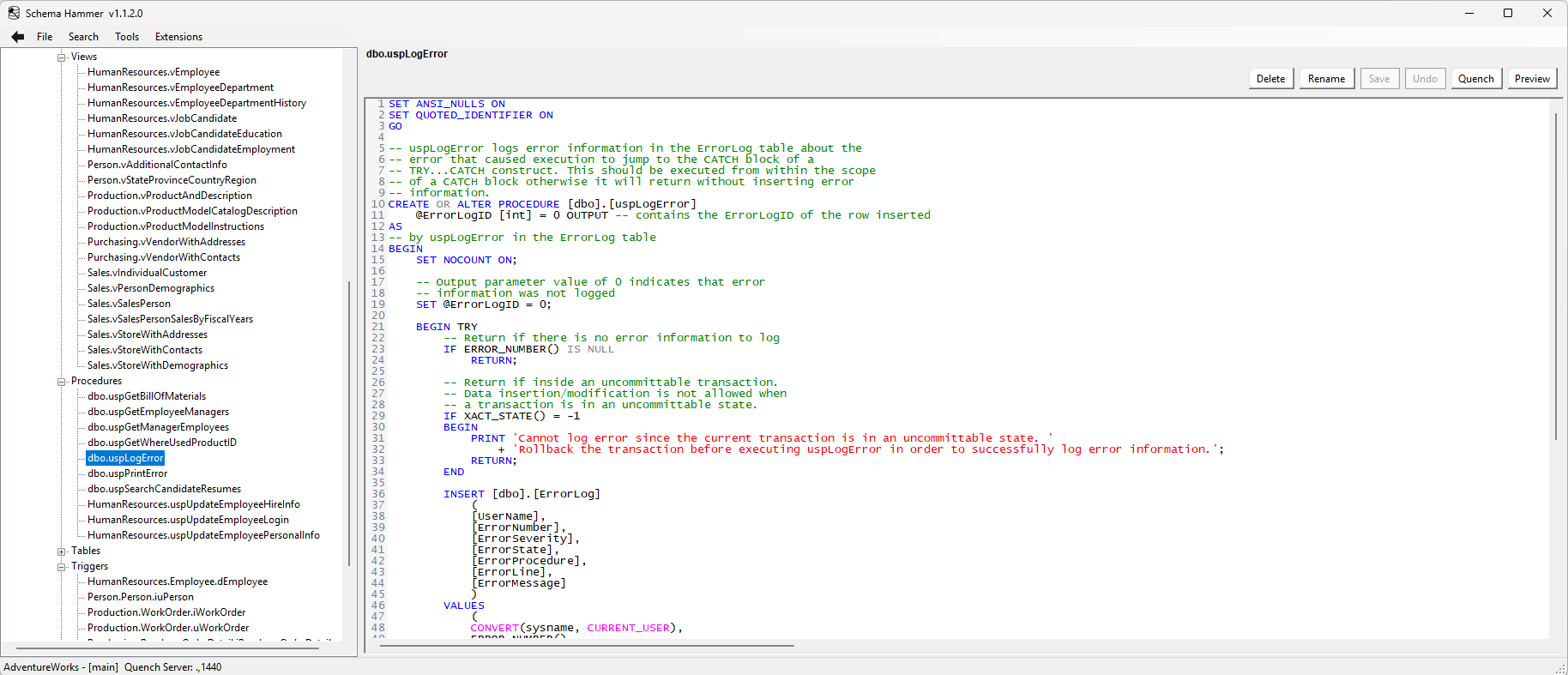 Sql script editor with syntax highlighting