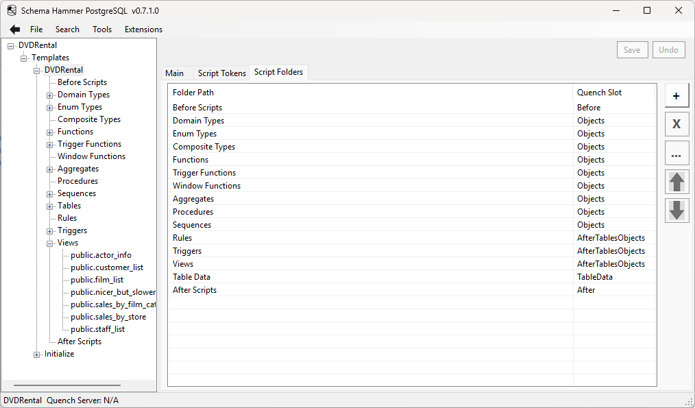 Template editor for script folders