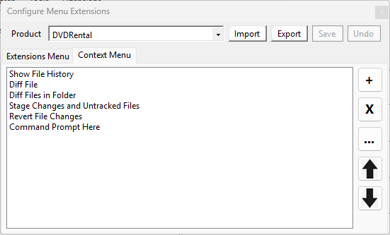 Sample context menu options