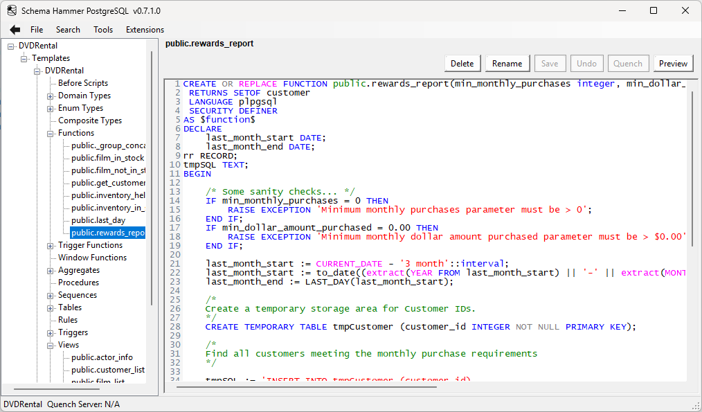 Sql script editor with syntax highlighting
