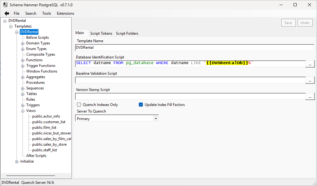 Template editor for the main properties