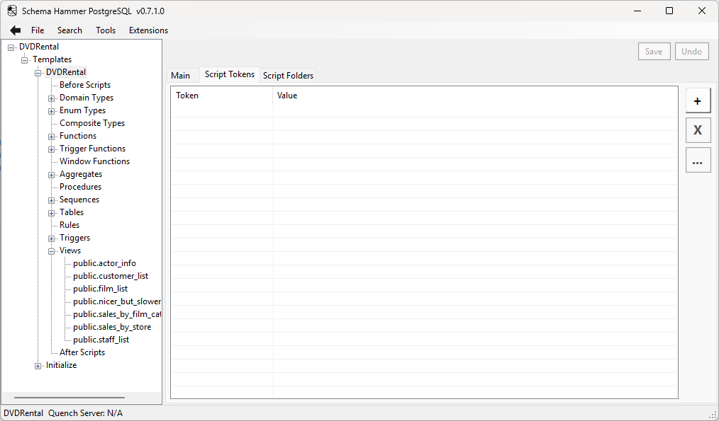 Template editor for script tokens
