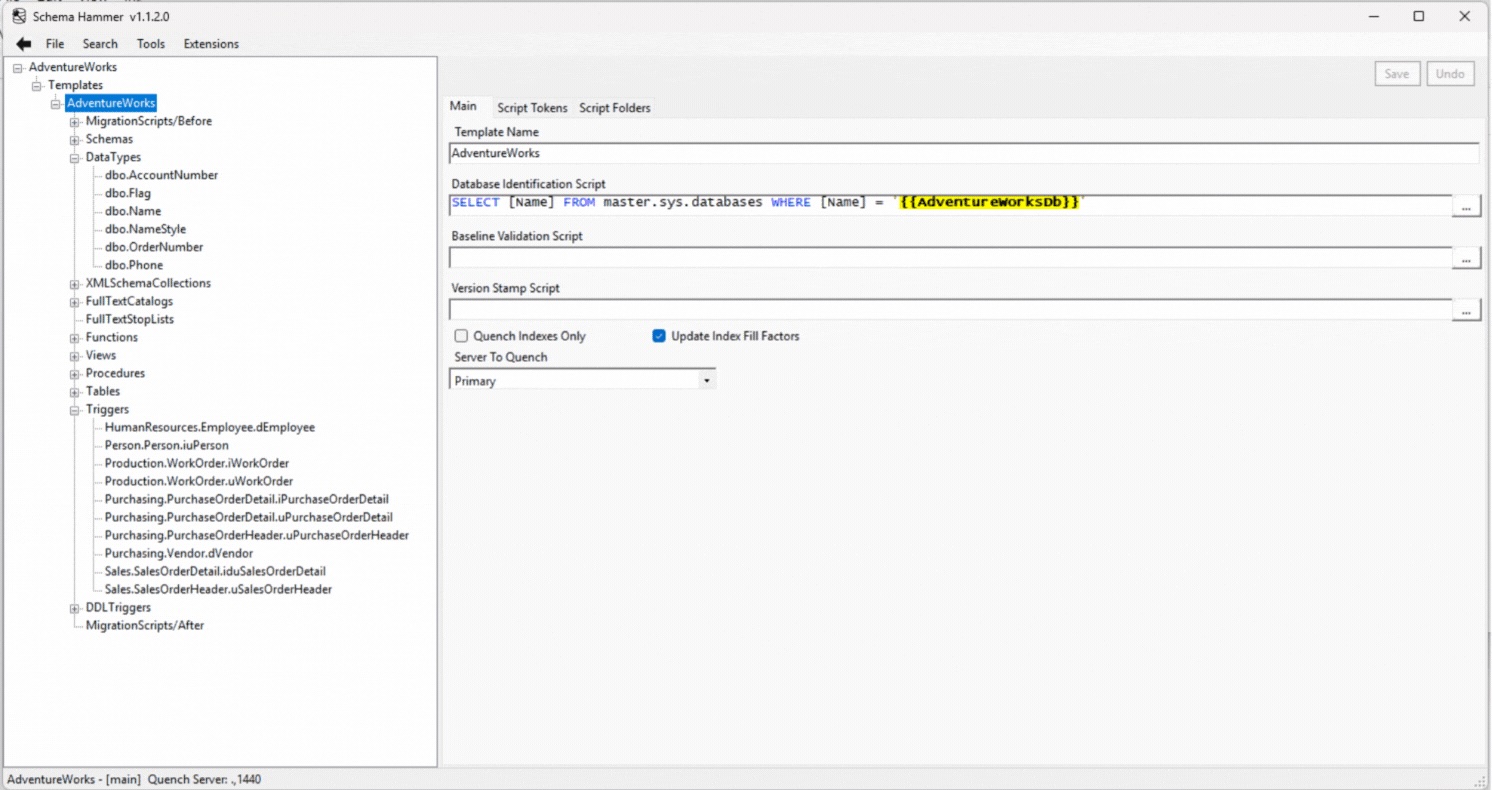 Template editor for the main properties